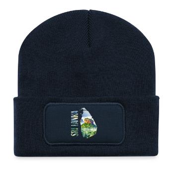 Aquarell Landkarte Sri Lanka - Recycelte Patch Beanie - French Navy - Vorne