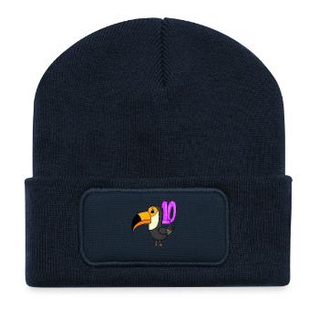 10. Geburtstag Motiv Tukane - zehn - 10 Jahre - Recycelte Patch Beanie - French Navy - Vorne