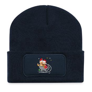 Fox and teddy bear in sleigh, Christmas - Recycled Patch Beanie - french navy - Front