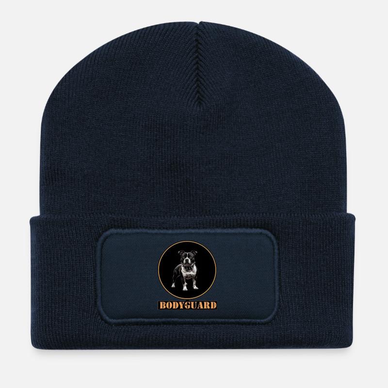 Hund mit Spikes – Staffordshire Bullterrier - Recycelte Patch Beanie - French Navy