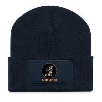 Yorkshire Terrier : Chien de garde en anneau d’or - Beanie recyclé à patch - bleu marine - Devant