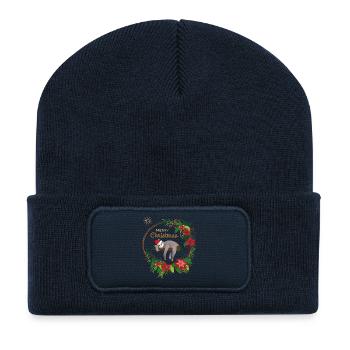 Le paresseux souhaite un joyeux Noël - Beanie recyclé à patch - bleu marine - Devant