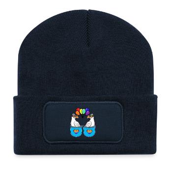 LGBT Gay Pride Seagulls Rainbow Flag Rainbow - Recycled Patch Beanie - french navy - Front