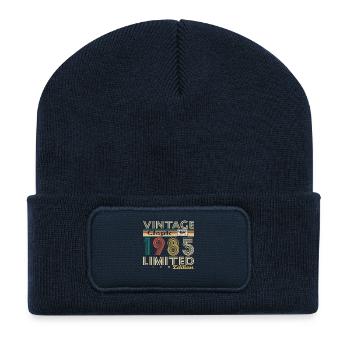 1985 Vintage Retro Birthday Gift - Recycled Patch Beanie - french navy - Front