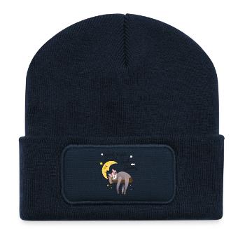 Faultier mit Mond - Recycelte Patch Beanie - French Navy - Vorne