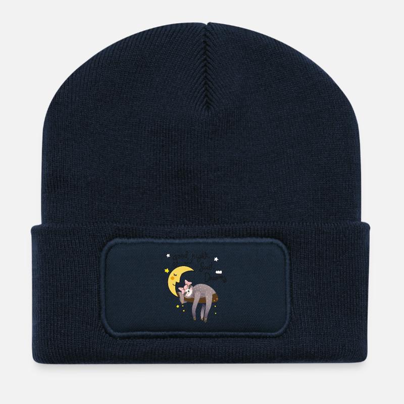 Faultier mit Mond - Recycelte Patch Beanie - French Navy