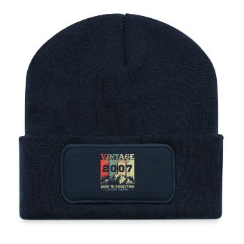 18 Jahre 2007 Vintage Retro Geburtstagsgeschenk - Recycelte Patch Beanie - French Navy - Vorne