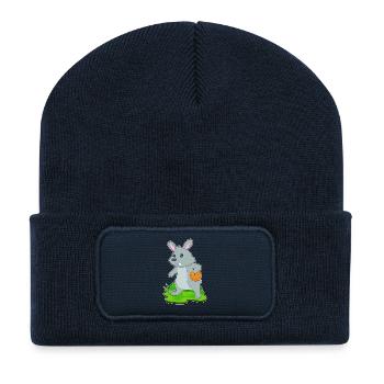 Bunny Basketball Player Basketball - Recycled Patch Beanie - french navy - Front