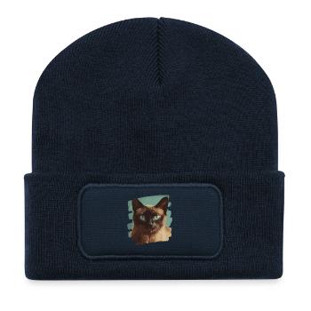 Birman Birmanie Chat Rétro - Beanie recyclé à patch - bleu marine - Devant