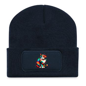 Chat - Beanie recyclé à patch - bleu marine - Devant