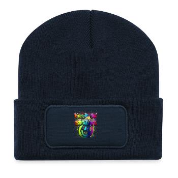 Conception de graffiti de visage heureux coloré - Beanie recyclé à patch - bleu marine - Devant