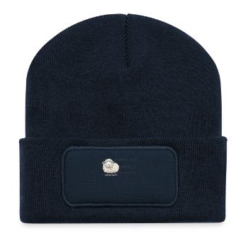 Komme was wolle ich Schaf das Schaf Wolle - Recycelte Patch Beanie - French Navy - Vorne