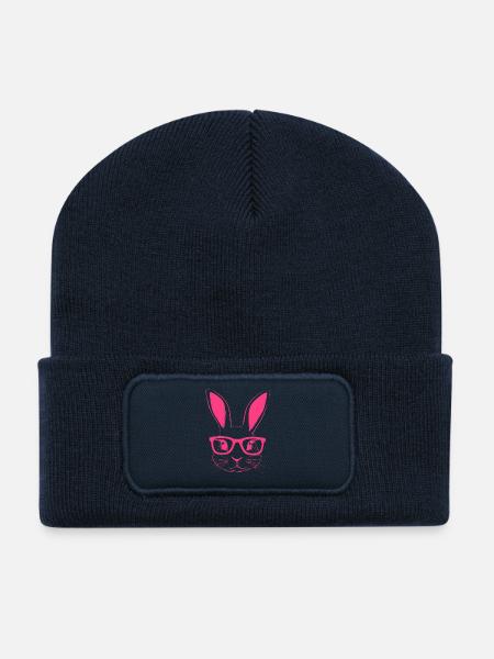 Kaninchen Brille Bunny Hasenohren Hase Geschenk - Recycelte Patch Beanie - French Navy