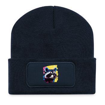 Raton laveur - Beanie recyclé à patch - bleu marine - Devant