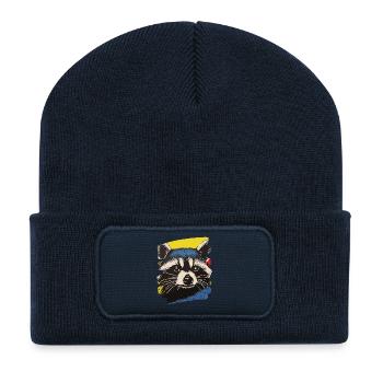 Raton laveur - Beanie recyclé à patch - bleu marine - Devant