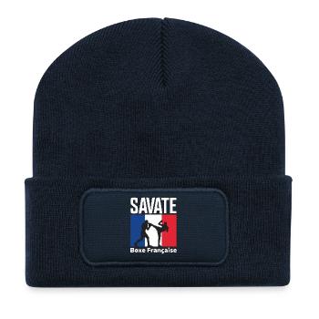 Instructeur Savate Arts Martiaux Français Kickboxing - Beanie recyclé à patch - bleu marine - Devant