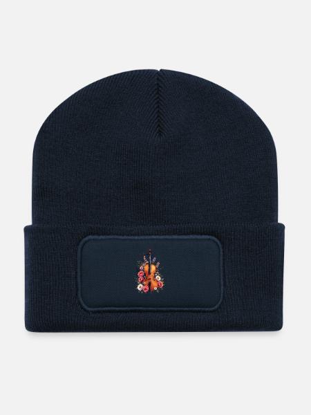 Elegante Violine mit Blumendekor - Recycelte Patch Beanie - French Navy