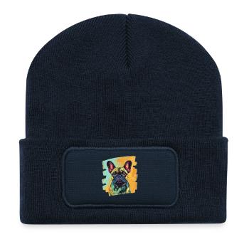 Bouledogue français Frenchie - Beanie recyclé à patch - bleu marine - Devant