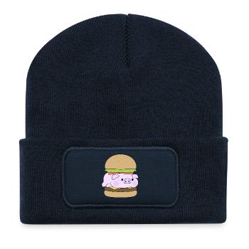 drôle cochon hamburger nourriture humour - Beanie recyclé à patch - bleu marine - Devant