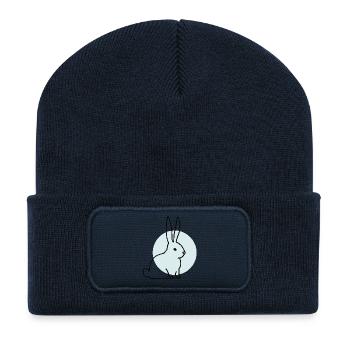 Cute Bunny - Croquis dessiné à la main - Beanie recyclé à patch - bleu marine - Devant