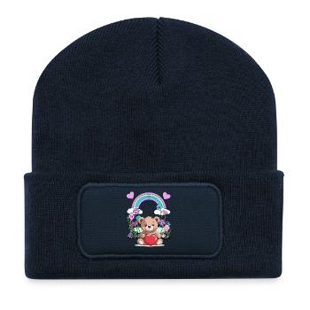 Teddy Teddybär Geburtstag Kinder Regenbogen Herz - Recycelte Patch Beanie - French Navy - Vorne