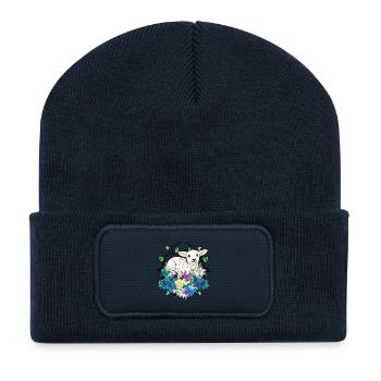 Agneau de Pâques Agneaux Enfants de Pâques Enfant Mouton - Beanie recyclé à patch - bleu marine - Devant