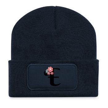 Letter e Minimalistische Blumen - Recycelte Patch Beanie - French Navy - Vorne