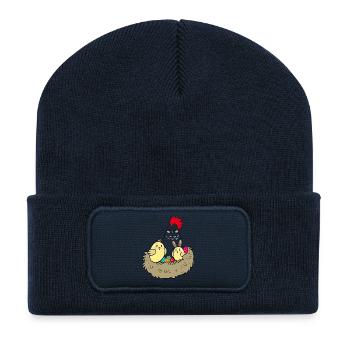 Frohe Ostern Küken im Nest - Recycelte Patch Beanie - French Navy - Vorne