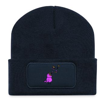 Musiknoten Singvogel Spatz singt zwitschert Musik - Recycelte Patch Beanie - French Navy - Vorne