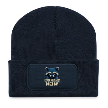 Funny raccoon with saying - Recycled Patch Beanie - french navy - Front