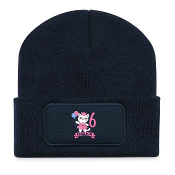 Katze Geburtstagsmotiv Endlich 6 Jahre Mädchen - Recycelte Patch Beanie - French Navy - Vorne