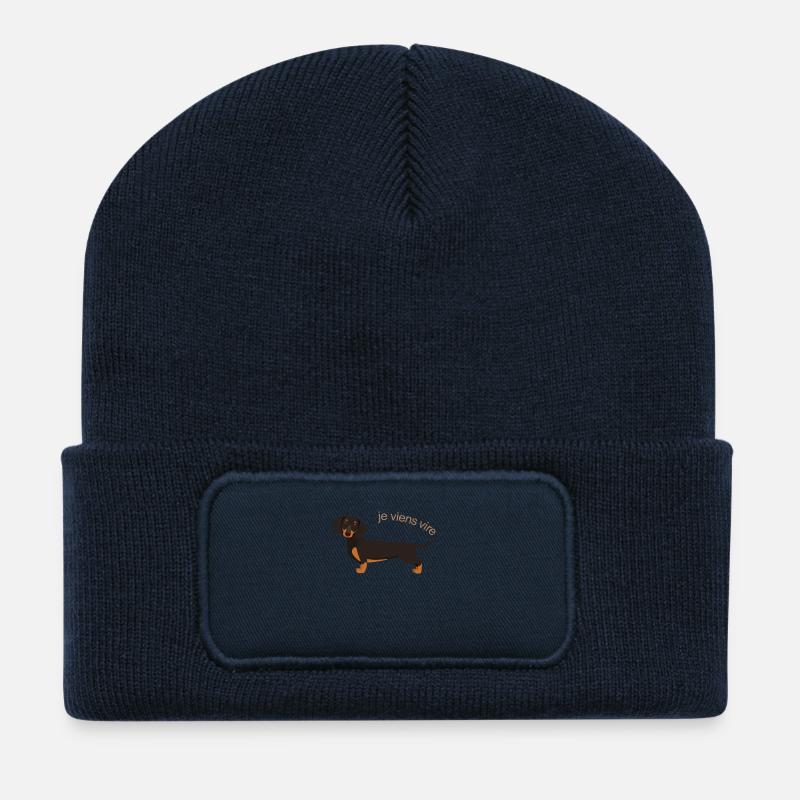 Niedlicher Dackel mit französischem Text - Recycelte Patch Beanie - French Navy