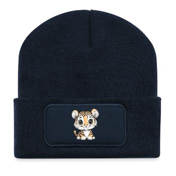 Petit tigre mignon - Beanie recyclé à patch - bleu marine - Devant