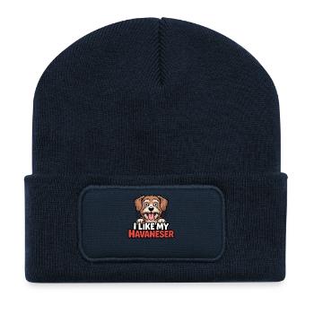 J’aime mon amour de chien bichon havanais - Beanie recyclé à patch - bleu marine - Devant