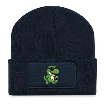 Cool T-Rex Dinosaur with Sunglasses Jogging - Recycled Patch Beanie - french navy - Front
