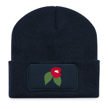 Elegante Rote Kamelienblüte Illustration1 - Recycelte Patch Beanie - French Navy - Vorne