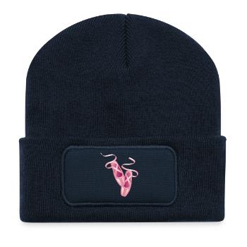 Rosa Ballettschuhe & Satinband-Elegantes Tanzmotiv - Recycelte Patch Beanie - French Navy - Vorne