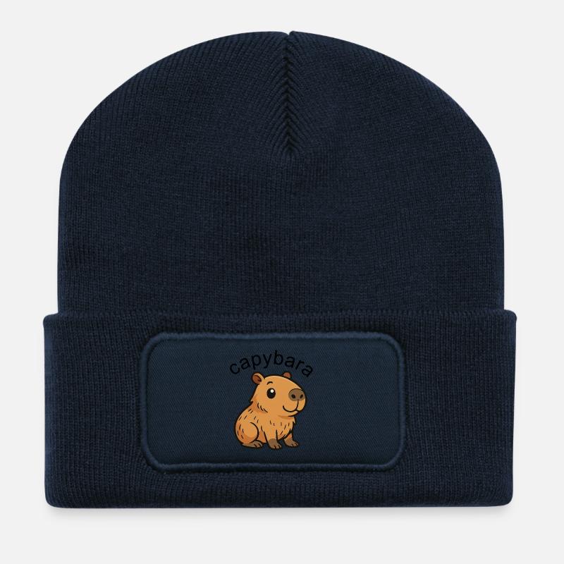 Süßes Cartoon Capybara, süß und chillig - Recycelte Patch Beanie - French Navy