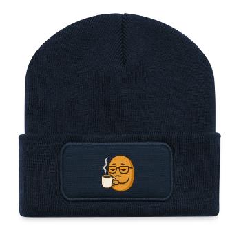 Brillen-Brötchen mit Kaffee – Müder Morgen Vibe - Recycelte Patch Beanie - French Navy - Vorne