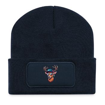 Chasse, chasse, chasse, chasse, cerf, bois de cerf, cerf, - Beanie recyclé à patch - bleu marine - Devant