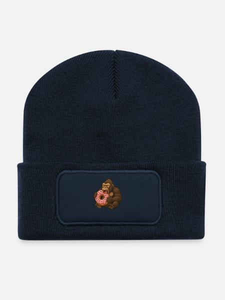 Cute Gorilla Donut Cartoon Food Snacking - Recycled Patch Beanie - french navy