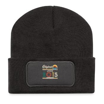 2015 Juni Vintage Retro Geburtstagsgeschenk - Recycelte Patch Beanie - Dunkelgrau - Vorne