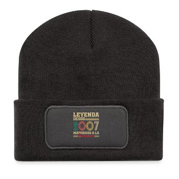 18 Jahr 2007 Vintage Retro Geburtstagsgeschenk - Recycelte Patch Beanie - Dunkelgrau - Vorne