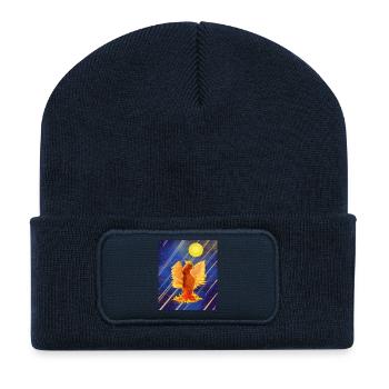 Kosmisch leuchtender Feuervogel: Cyber-Semurg - Recycelte Patch Beanie - French Navy - Vorne