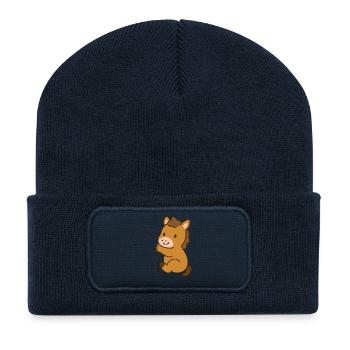 Poulain câliné - Beanie recyclé à patch - bleu marine - Devant