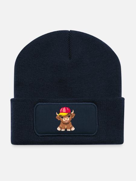 Süßes Highland-Kalb mit Baseballkappe - Recycelte Patch Beanie - French Navy