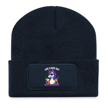Die Lage ist besäufniserregend Einhorn Cocktails - Recycelte Patch Beanie - French Navy - Vorne