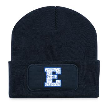 Chinoiserie mit Buchstabe e in Blau - Recycelte Patch Beanie - French Navy - Vorne