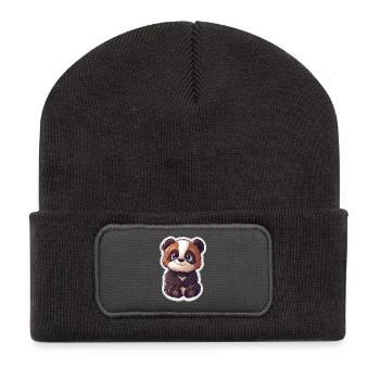 Süsser Pandabär - Recycelte Patch Beanie - Dunkelgrau - Vorne