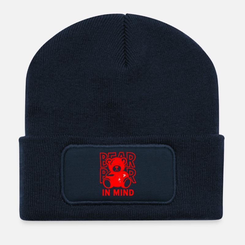 Bear in Mind – Roter Teddy Bär Shirt Statement Red - Recycled Patch Beanie - french navy